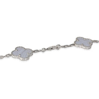 White Gold Chalcedony Vintage Alhambra 10 Station Necklace