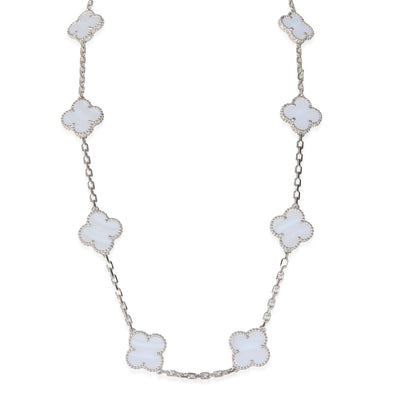 White Gold Chalcedony Vintage Alhambra 10 Station Necklace