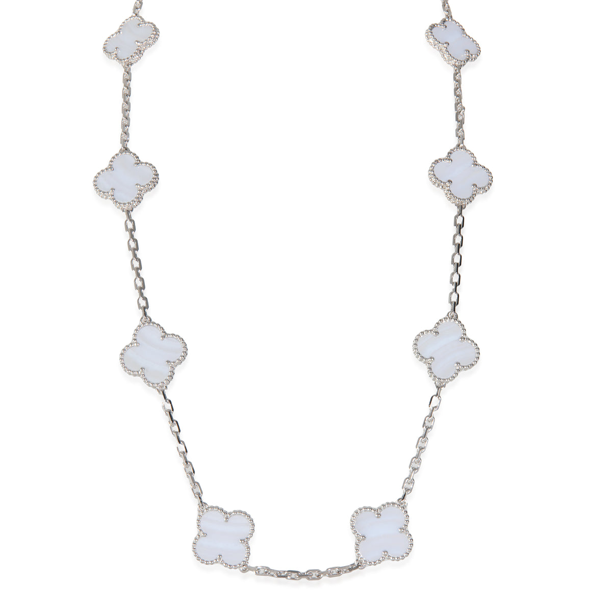 White Gold Chalcedony Vintage Alhambra 10 Station Necklace