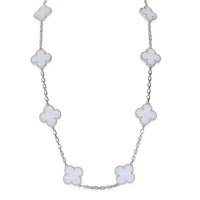 White Gold Chalcedony Vintage Alhambra 10 Station Necklace