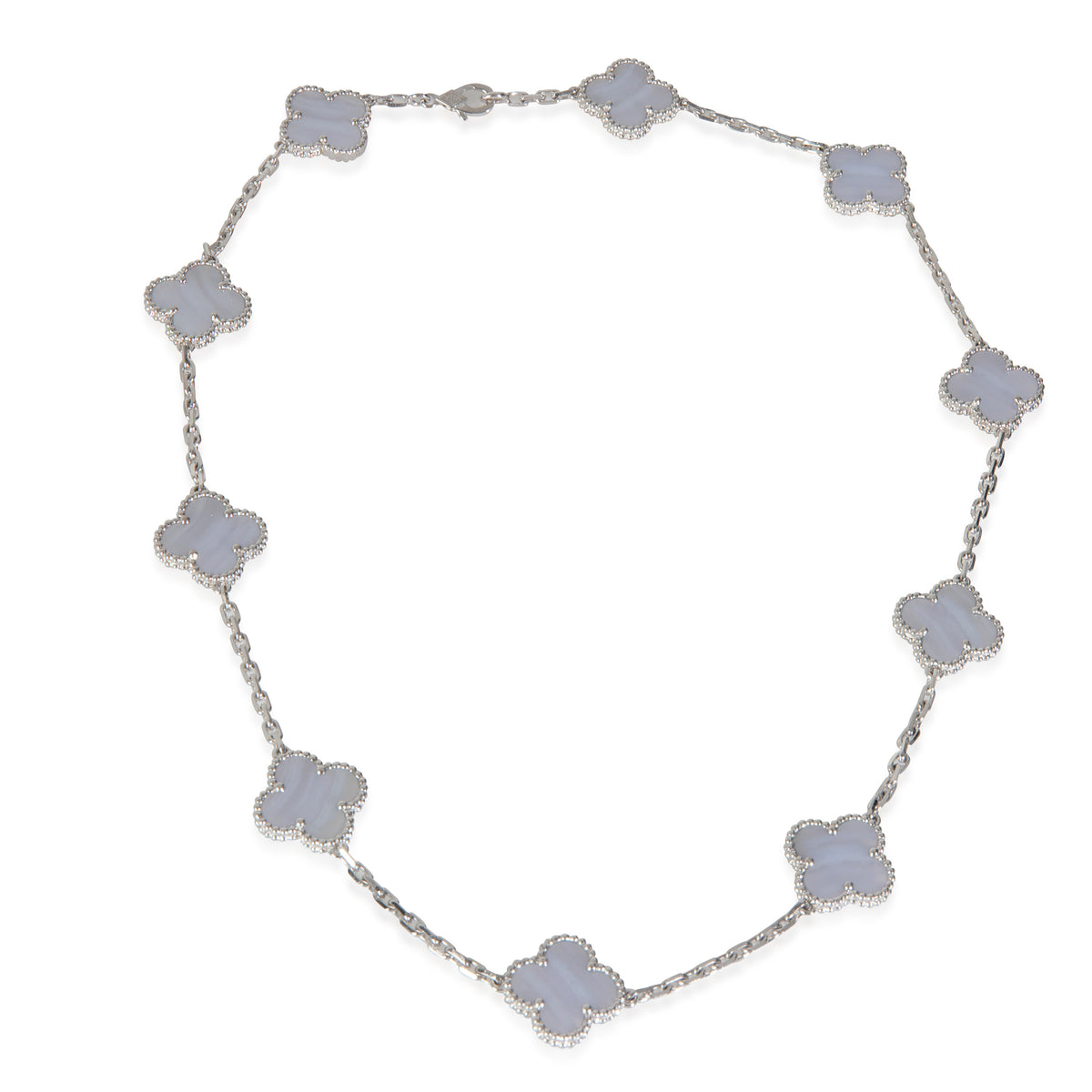 White Gold Chalcedony Vintage Alhambra 10 Station Necklace