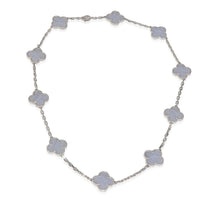 White Gold Chalcedony Vintage Alhambra 10 Station Necklace