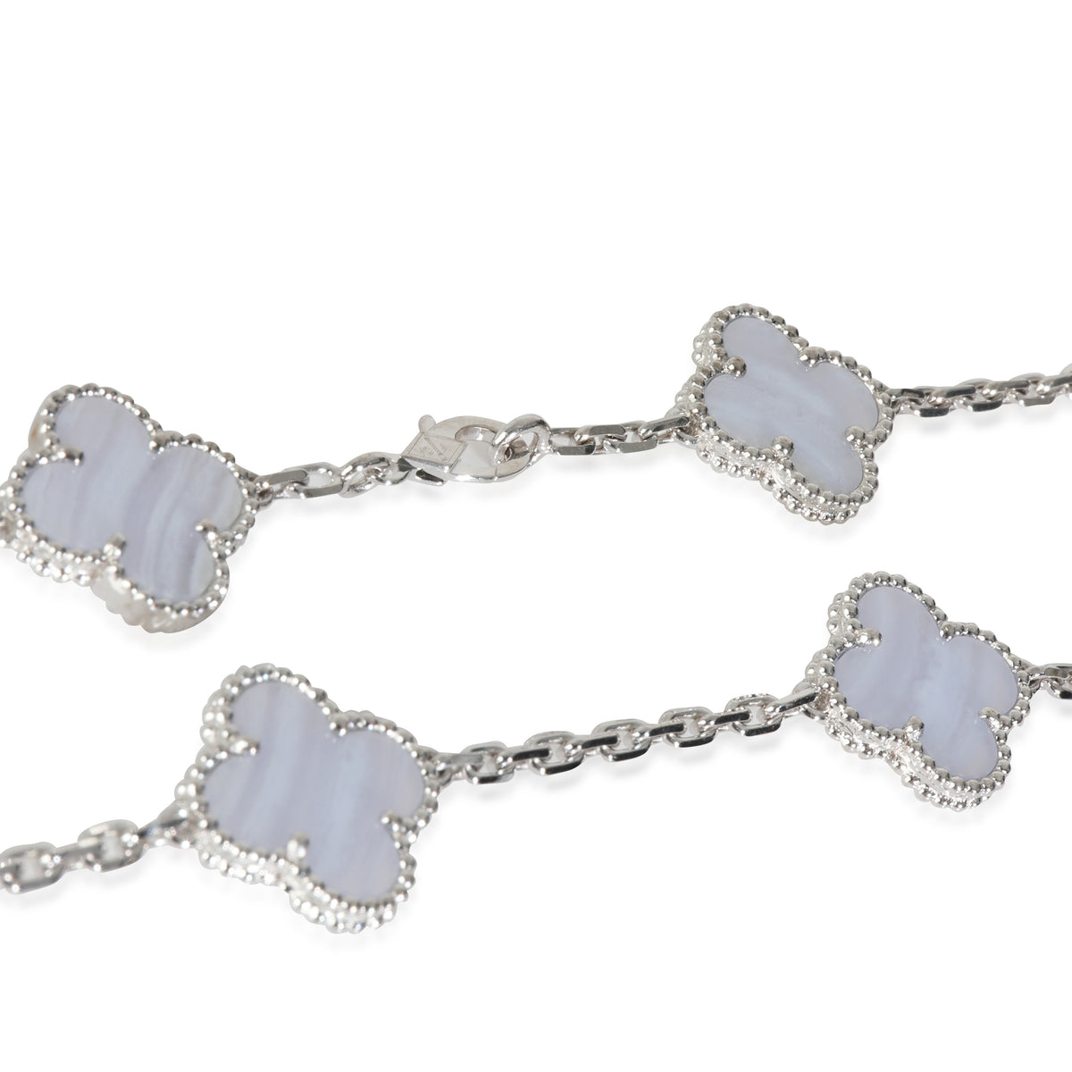 White Gold Chalcedony Vintage Alhambra 10 Station Necklace
