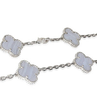 White Gold Chalcedony Vintage Alhambra 10 Station Necklace