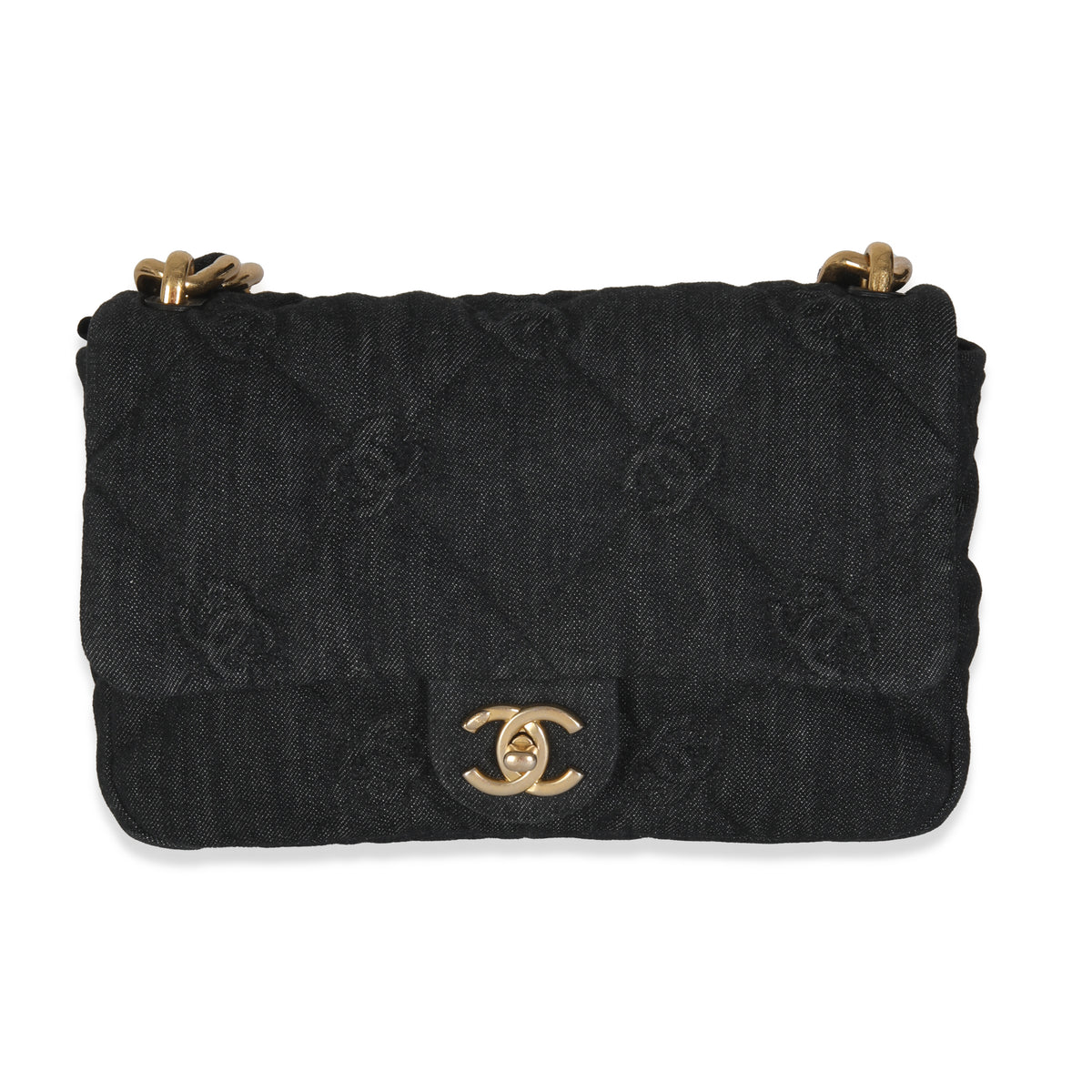 Black Quilted CC Denim Funky Town Flap Bag