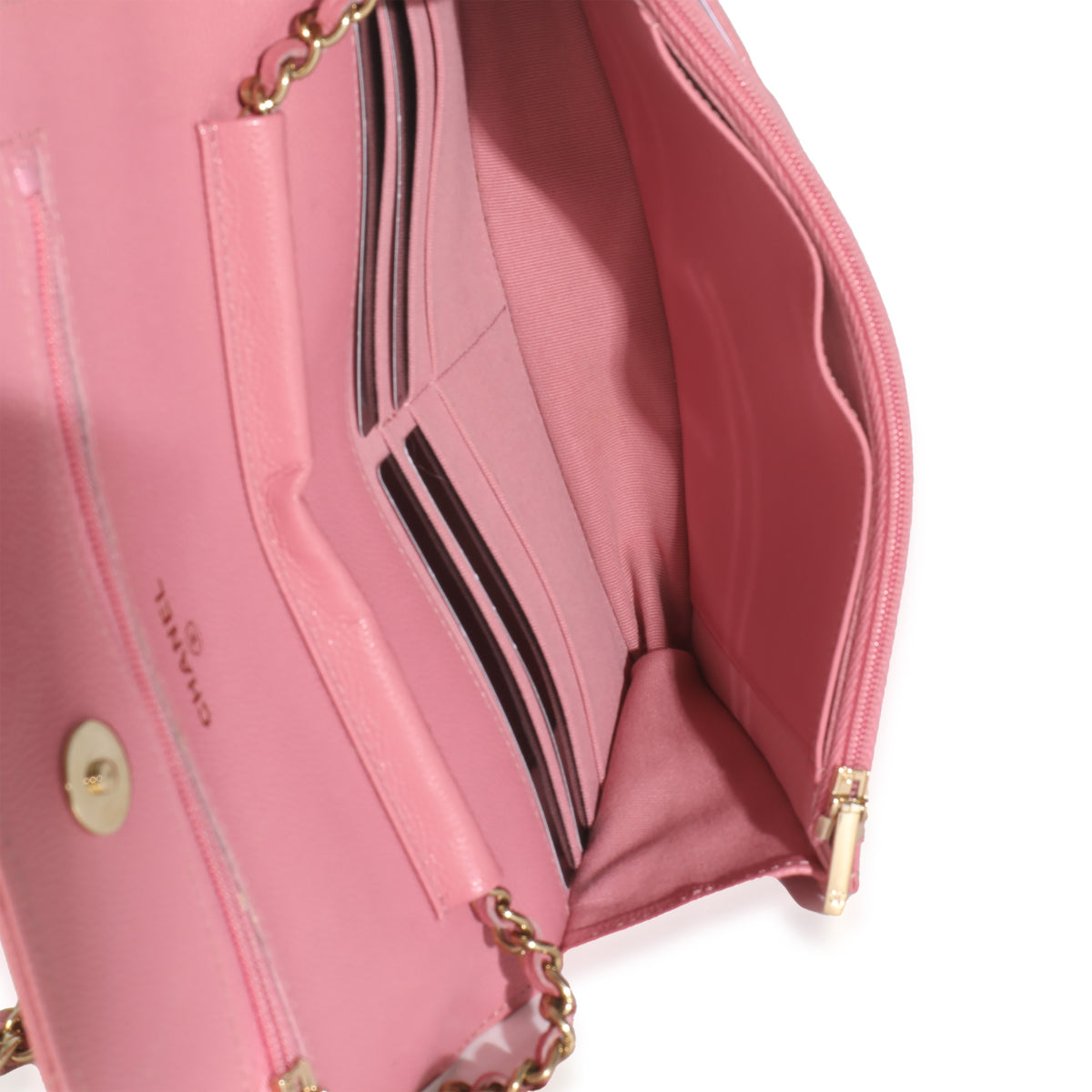 Pink Quilted Caviar Classic Wallet On Chain