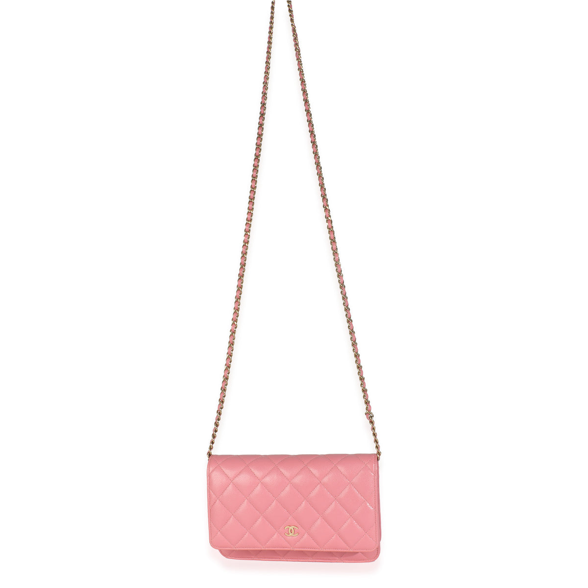 Pink Quilted Caviar Classic Wallet On Chain