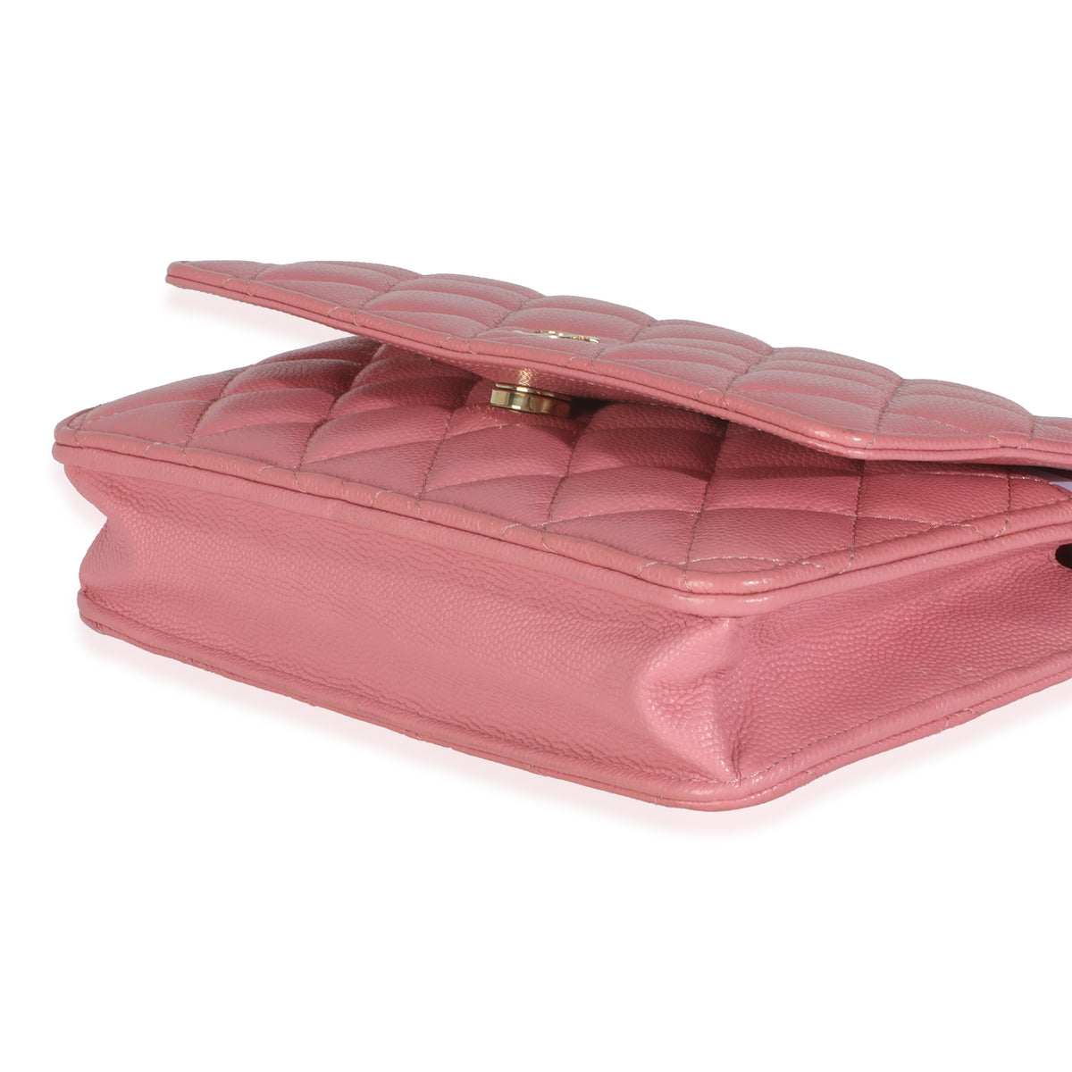 Pink Quilted Caviar Classic Wallet On Chain