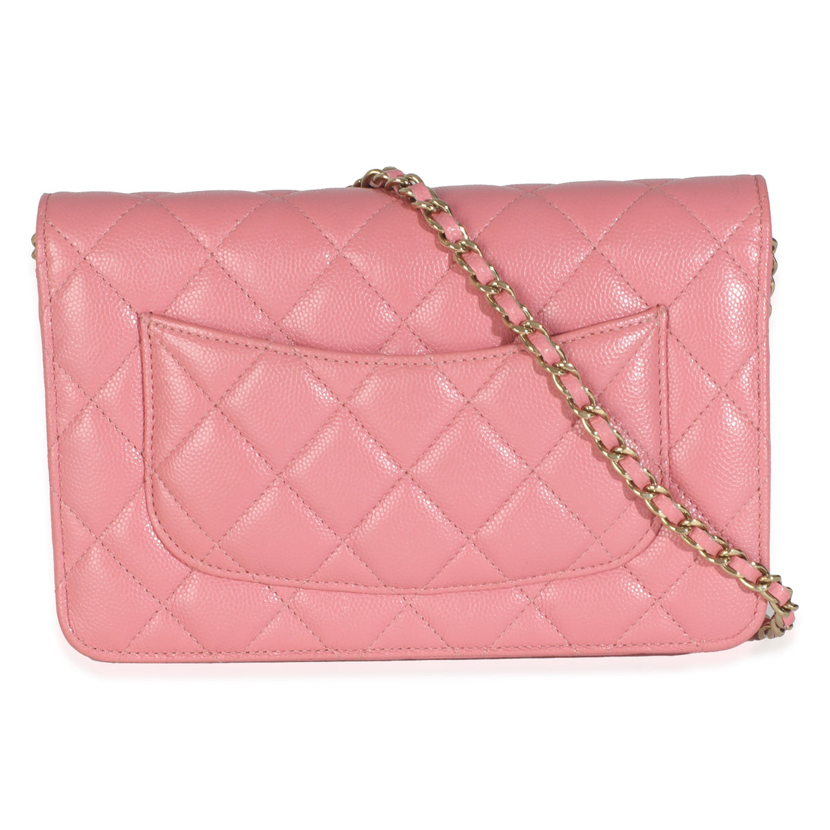 Pink Quilted Caviar Classic Wallet On Chain