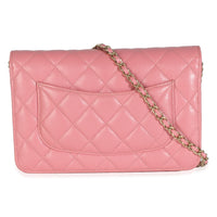 Pink Quilted Caviar Classic Wallet On Chain