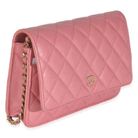 Pink Quilted Caviar Classic Wallet On Chain