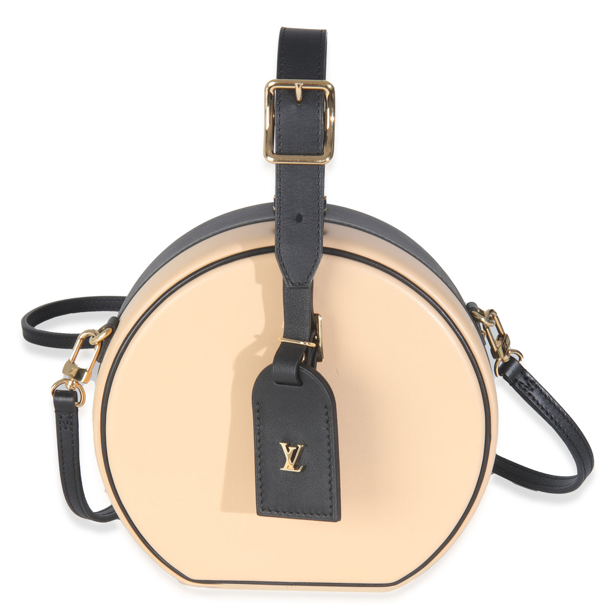 Louis Vuitton Black Beige Calfskin Petite Boite Chapeau Handbag fv
