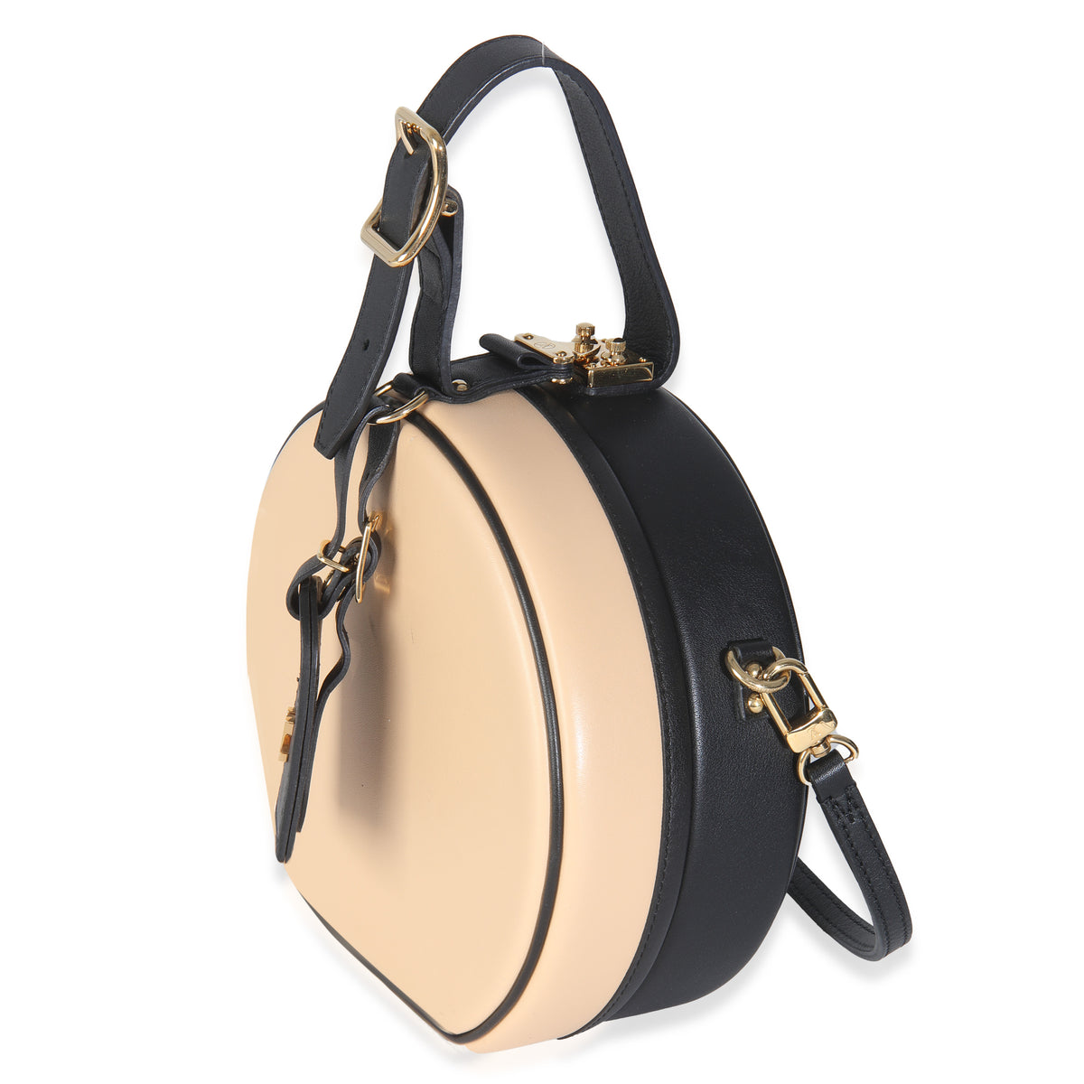 Louis Vuitton Black Beige Calfskin Petite Boite Chapeau Handbag sv