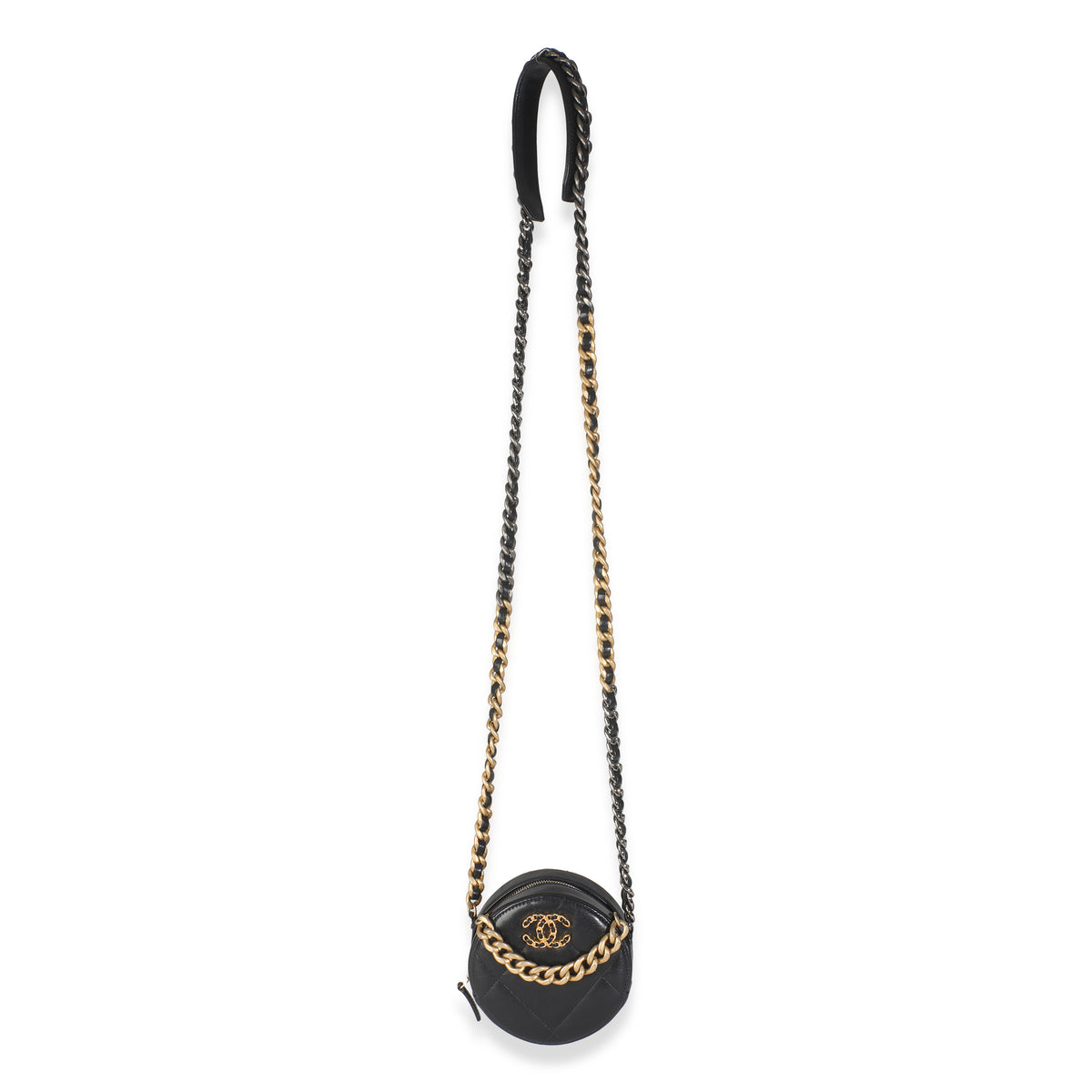 19 Black Quilted Lambskin Round Clutch With Chain