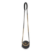 19 Black Quilted Lambskin Round Clutch With Chain