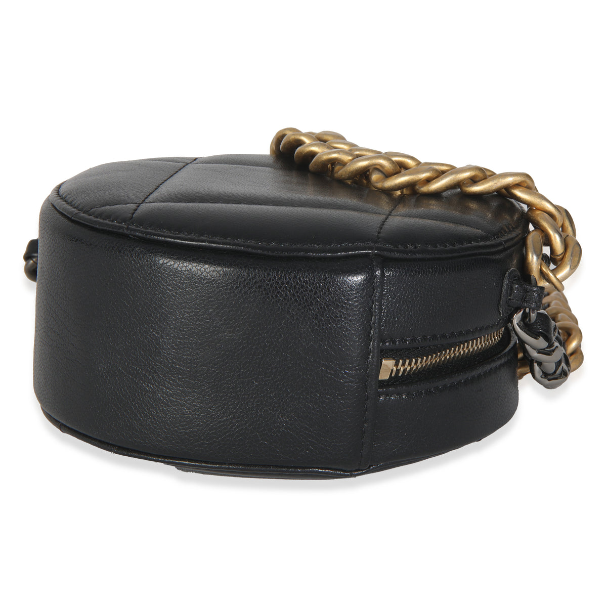 19 Black Quilted Lambskin Round Clutch With Chain