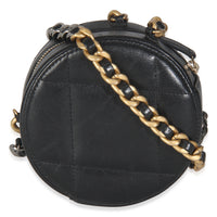 19 Black Quilted Lambskin Round Clutch With Chain