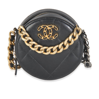 19 Black Quilted Lambskin Round Clutch With Chain