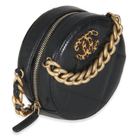 19 Black Quilted Lambskin Round Clutch With Chain