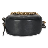 19 Black Quilted Lambskin Round Clutch With Chain