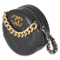 19 Black Quilted Lambskin Round Clutch With Chain