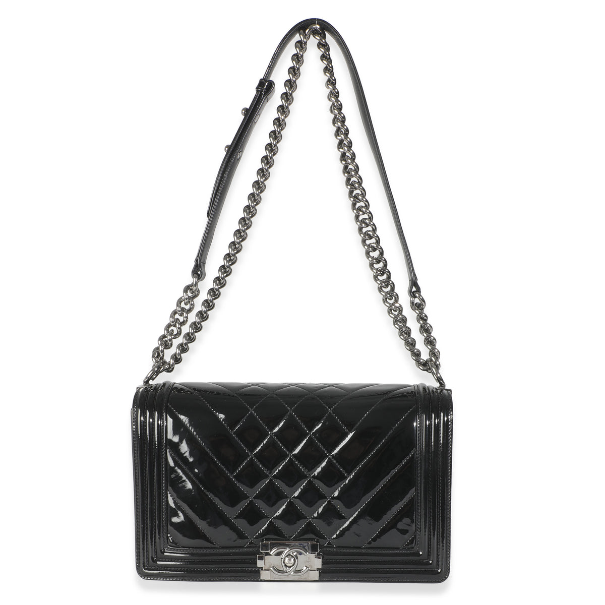 Chanel Black Patent Chevron Old Medium Boy Bag Handbag av