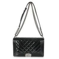 Chanel Black Patent Chevron Old Medium Boy Bag Handbag av