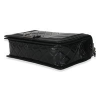 Chanel Black Patent Chevron Old Medium Boy Bag Handbag box