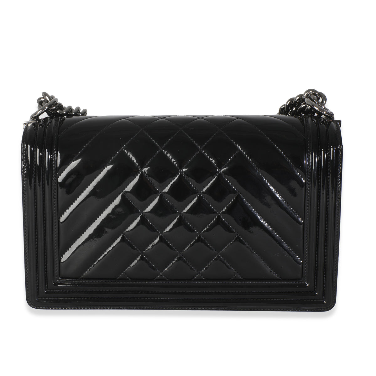 Chanel Black Patent Chevron Old Medium Boy Bag Handbag bv