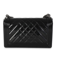 Chanel Black Patent Chevron Old Medium Boy Bag Handbag bv
