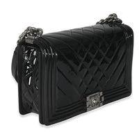 Chanel Black Patent Chevron Old Medium Boy Bag Handbag pv