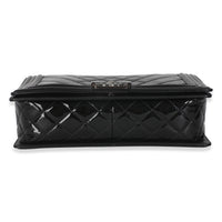 Chanel Black Patent Chevron Old Medium Boy Bag Handbag stamp