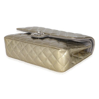 Gold Striated Quilted Patent Medium Classic Double Flap Bag