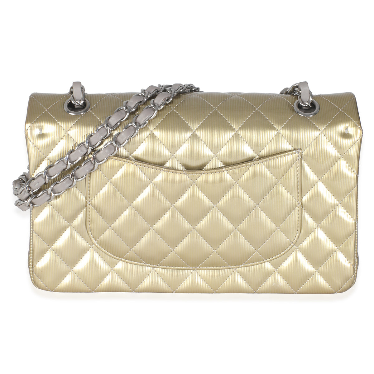 Gold Striated Quilted Patent Medium Classic Double Flap Bag