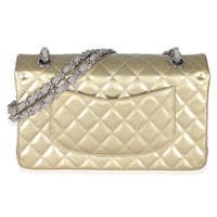 Gold Striated Quilted Patent Medium Classic Double Flap Bag