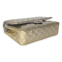 Gold Striated Quilted Patent Medium Classic Double Flap Bag