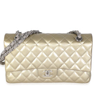 Gold Striated Quilted Patent Medium Classic Double Flap Bag
