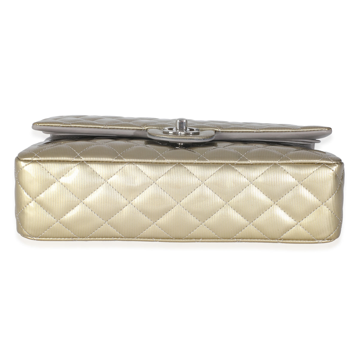 Gold Striated Quilted Patent Medium Classic Double Flap Bag
