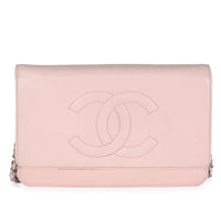 Chanel Pink Quilted Caviar Timeless CC Classic Wallet On Chain Handbag fv