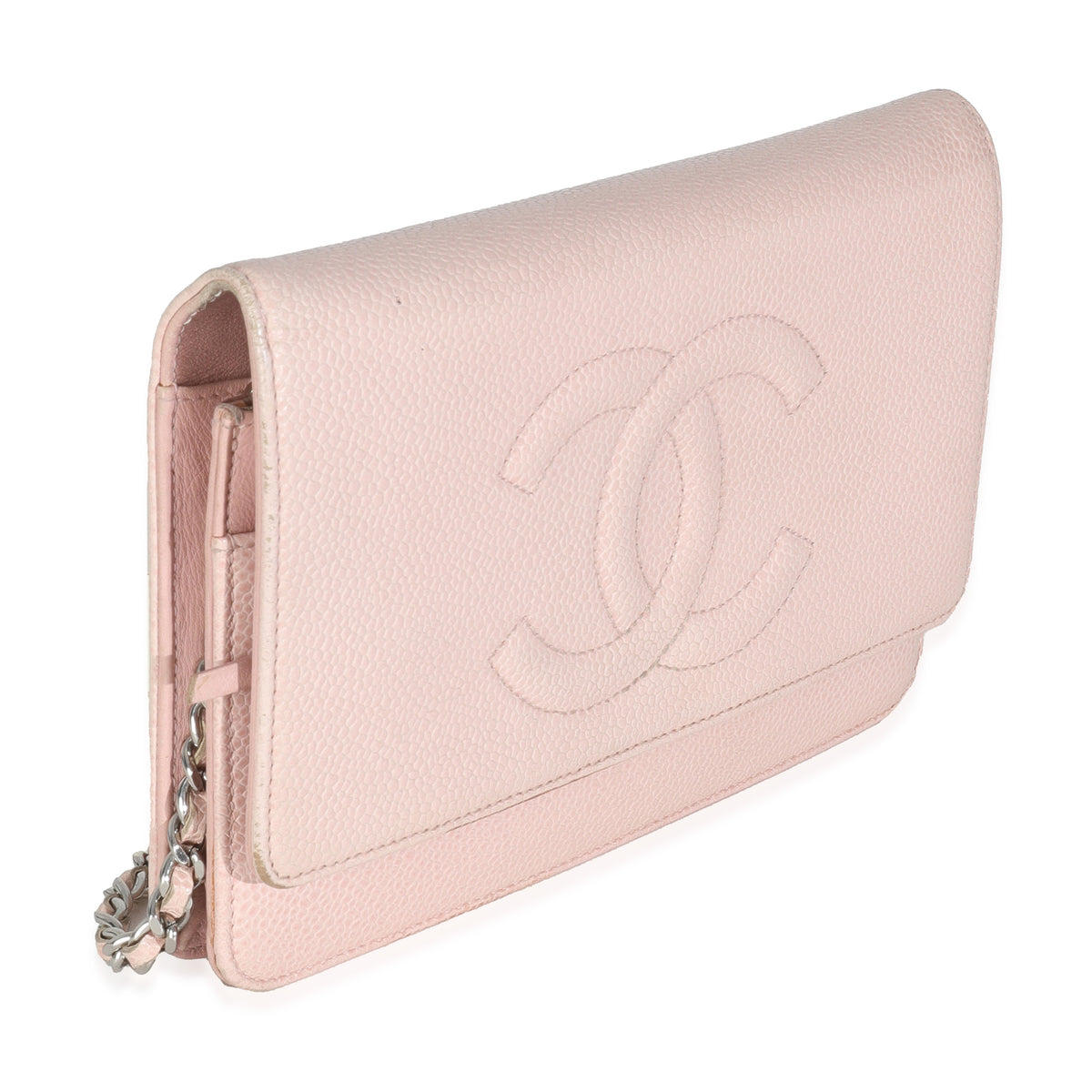Chanel Pink Quilted Caviar Timeless CC Classic Wallet On Chain Handbag pv