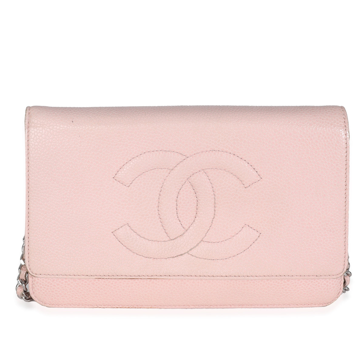 Pink Quilted Caviar Timeless CC Classic Wallet On Chain