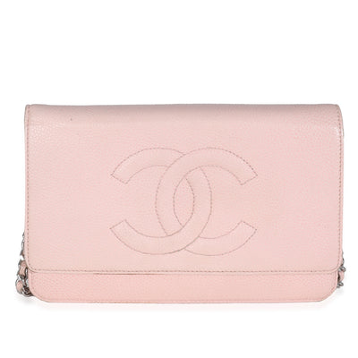 Pink Quilted Caviar Timeless CC Classic Wallet On Chain