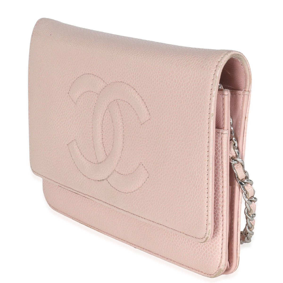 Pink Quilted Caviar Timeless CC Classic Wallet On Chain