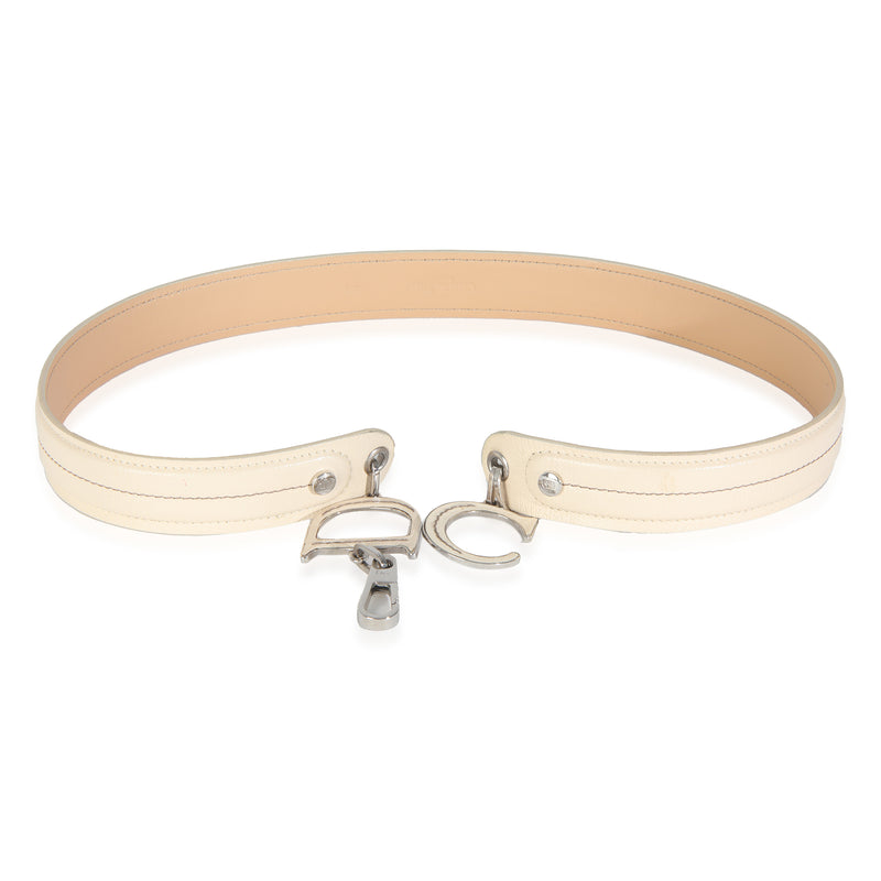 Christian Dior Vintage White Leather CD Charm Waist Belt fv
