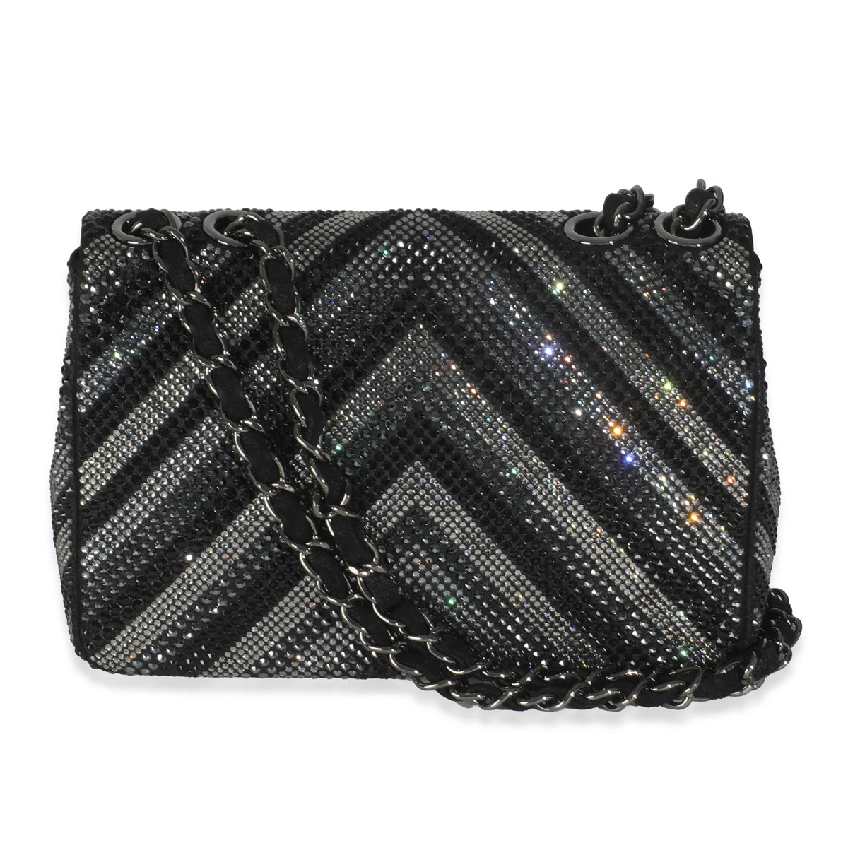 Chanel Black Strass CC Chevron Mini Flap Bag Handbag bv
