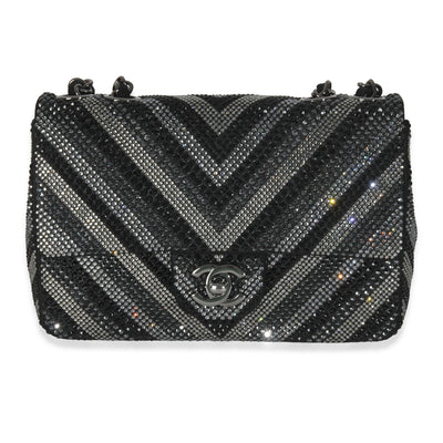 Chanel Black Strass CC Chevron Mini Flap Bag Handbag fv