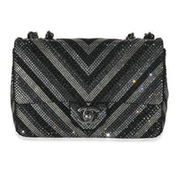 Chanel Black Strass CC Chevron Mini Flap Bag Handbag fv