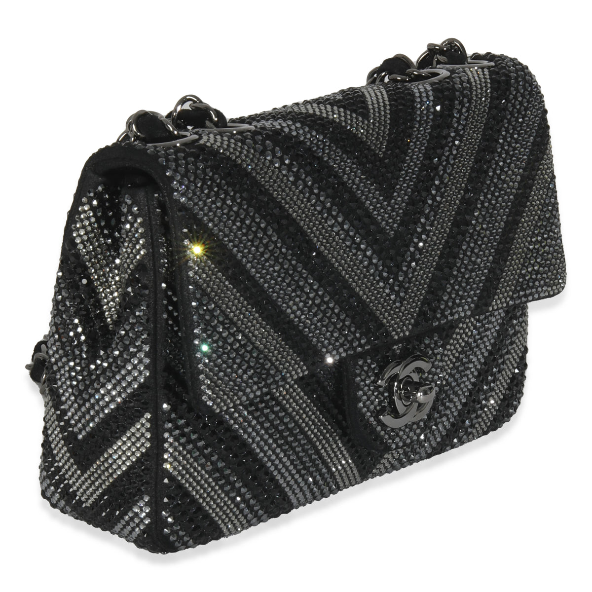 Chanel Black Strass CC Chevron Mini Flap Bag Handbag pv