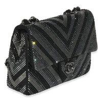 Chanel Black Strass CC Chevron Mini Flap Bag Handbag pv