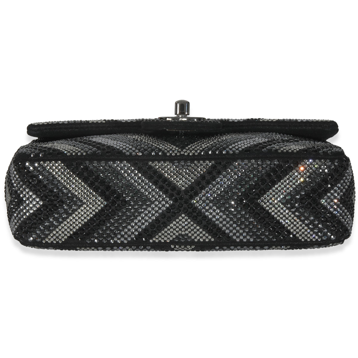 Chanel Black Strass CC Chevron Mini Flap Bag Handbag stamp